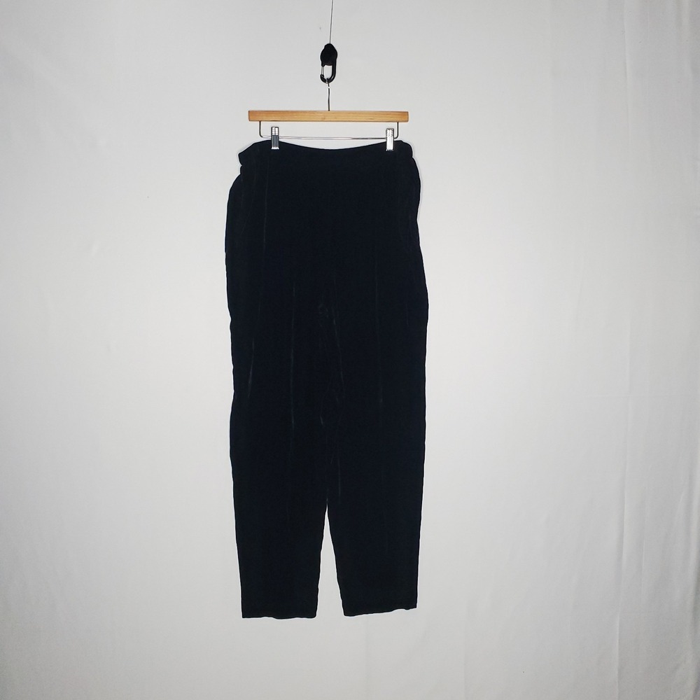 Eileen Fisher Velvet Pants Women Large Black Silk Blend Pocket Evening Holiday